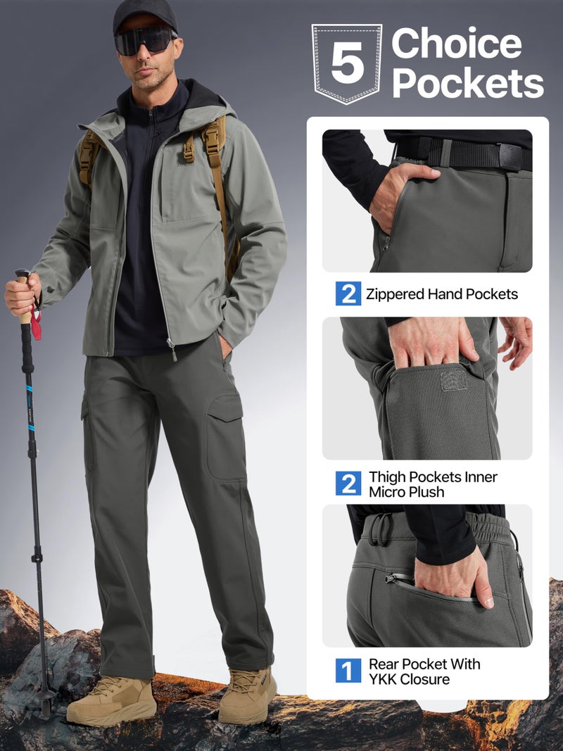 FREE SOLDIER Men's Outdoor Softshell Fleece Lined Cargo Pants Snow Ski Hiking Pants with Belt (Gray 32W x 34L) - Image 5